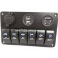 6 Gang Rocker Switch Panel / Tomada de cigarro / Painel de carregador USB para Marinha / Barco